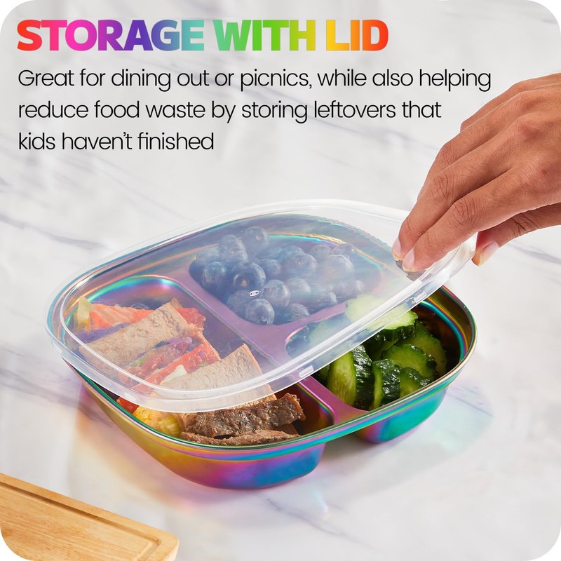 MIMORE Stainless Steel Kids Plates - 5 Pack Toddler Plates