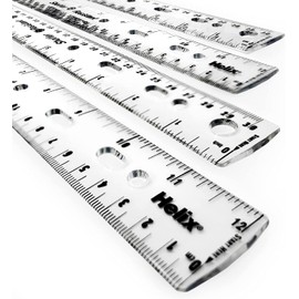 Helix 12”/30cm Flexible Ring Binder Ruler – Shatter Resistant – Pack of 4 – Clear - L25025