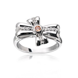 Materia Cocktail Ring 925 Sterling Silver Women's Ring Rhodium-Plated Zirconia Orange White # SR/144 _ B4, Sterling Silver, Silver