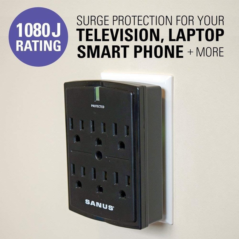 SANUS On-Wall Low Profile 1080J Fireproof Surge Protector with 6