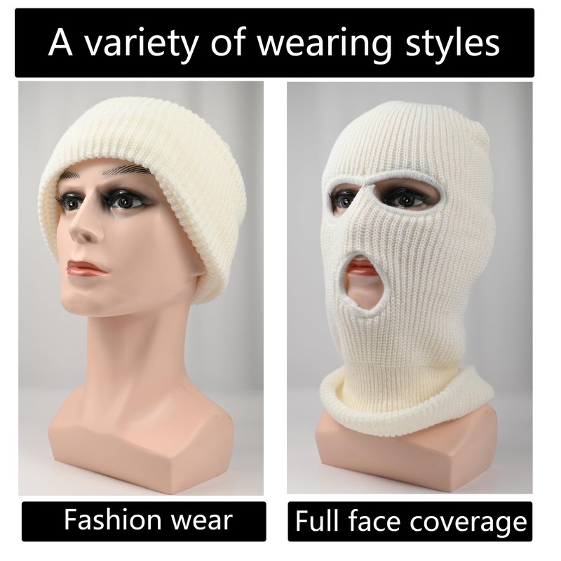 LINSOCLE 2 x Balaclava, 3-Hole Balaclava, Knitted Balaclava, Multifunctional Mask,