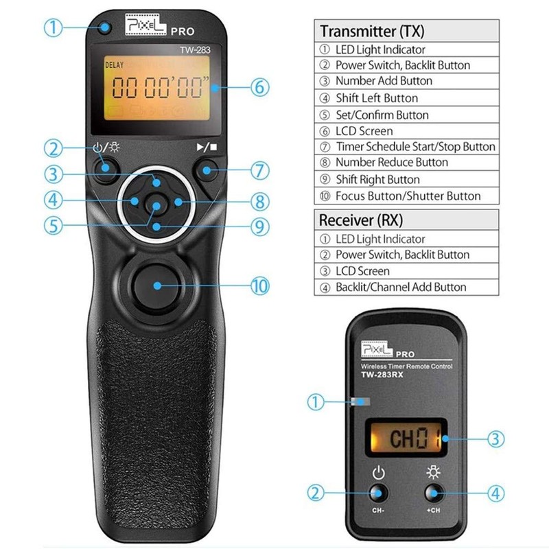 Pixel Kabellose Digitalkamera Fernbedienung TW283-E3 Intervallometer Auslöser Timer kompatibel mit