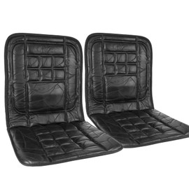TekBox 2 x ORTHOPAEDIC LEATHER CAR FRONT SEAT PAIR COVERS PROTECT BACK SUPPORT CUSHION - BLACK