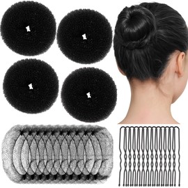 Teenitor Small Hair Bun Maker For Kids Bun Nets For Ballet Girls, 4 Pcs Small Ballet Bun Kit For Kids, 10 Pcs 30 cm Hair Nets for Buns, 10 Pcs U Shaped Bobby Pins, Black