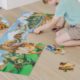 Melissa & Doug Land of Dinosaurs Floor Puzzle, 48 pc Jumbo Jigsaw Puzzle, Educational Screen Free Activity for Toddler, Preschoolers and Kids Ages 3+ (4 feet Long) - FSC Certified