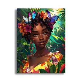 LOMSIOY DIY 5D Diamond Art Kits for Adults, African Woman Diamond Painting Kits for Beginner, Flower Diamond Art with Round Full Drill Rhinestone Crafts Gem Arts for Home Wall Decor 12x16 inch 17