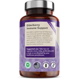 Vitamin Bounty Elderberry Immune Support - with Zinc, Vitamin C & Echinacea, Advanced 5-in-1 Blend, Powerful Antioxidant, Supports Whole Body Balance, Non-GMO - 60 Capsules