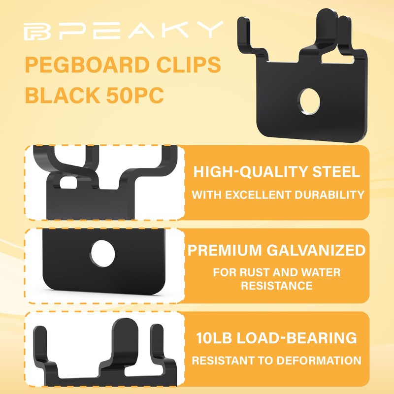 50 PC Prong Metal Pegboard Hooks Black