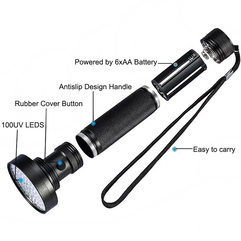 UV Flashlight Black Light, 100 LED Black Flash Light for