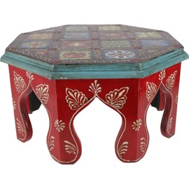 GURU SHOP Painted Small Table with Tile Mosaic - Red Diameter 30 cm, Multicoloured, Coffee Tables & Floor Tables