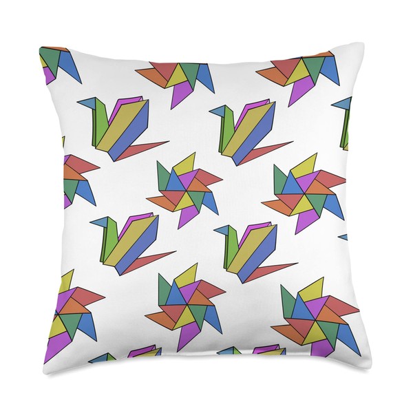 Artist Japanese Art Colorful Paper Crane Pattern Origami Throw Pillow