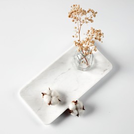 Natural White Marble Tray, 12 x 6 x 0.75 Inch Elegant Texture Storage Tray, Rectangular Countertop Organizer, Genuine Marble Storage Platter for Bathroom, Kitchen, Coffee Table, Home Decor