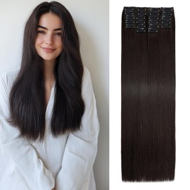 Benehair 22" Clip in Hair Extensions 12 Pcs Long Straight Hair Extensions Clip in Synthetic Fiber Full Head Natural Extension Natural Black Hair Piece for Women(Natural Black, 180g)