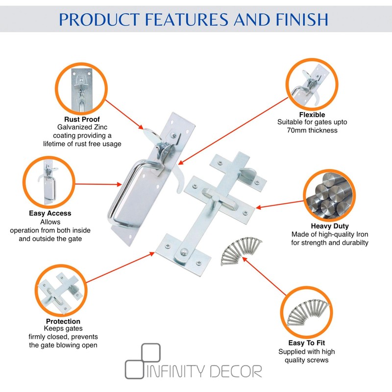 Infinity Decor Heavy Duty Black/Zinc Iron Suffolk Thumb Gate Latch