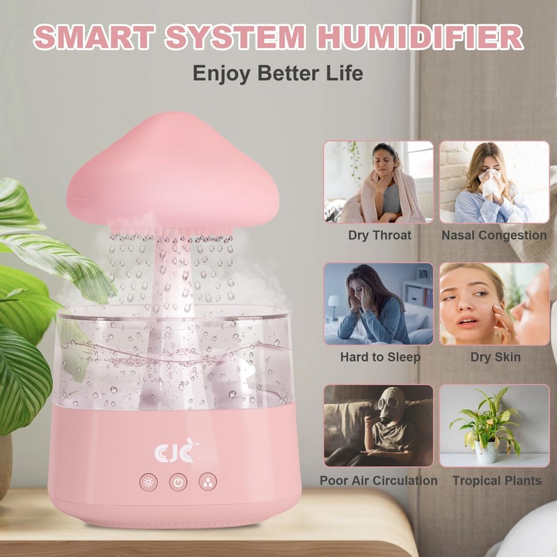 Cloud Rain White Noise Humidifier, Rain Water Drip Diffuser Humidifiers