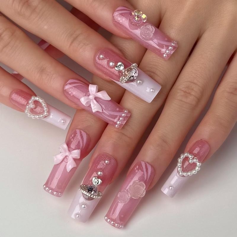 【NEW ARRIVALS!】 Press on Nails French Tip Bling Coffin Short