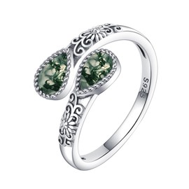 HBLICY 925 Sterling Silver Moss Agate Rings for Women Adjustable Sunflower Thumb Ring Vintage Spoon Jewelry Gifts