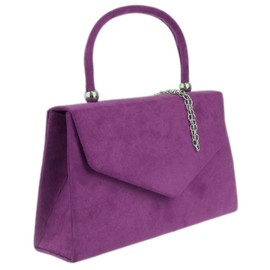 Girly Handbags Womens Top Handle Faux Suede Clutch Bag Grab Holder - Purple