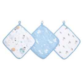 aden + anais essentials Washcloth Set, Super Soft 100% Cotton Muslin, 27.5x27.5cm, 3 Pack, space explorers