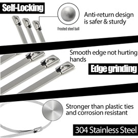 Sutekus Cable Tie Gun Kit Stainless Steel Tie Tool with 100 Pieces Stainless Steel Cable Zip Ties for Fastening & Cutting Up To 12mm Width Cable Ties (l Trigger)