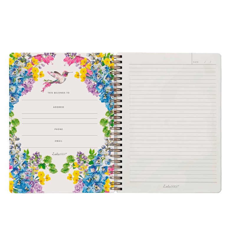 Lola Design - Large Spiral Notebook Organiser, Botanical Hummingbird Design