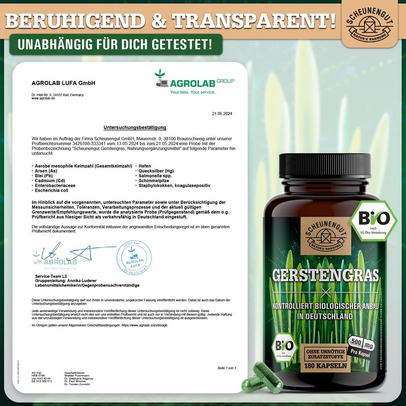Barley Grass Capsules Organic 180 Pieces 3000 mg per Daily