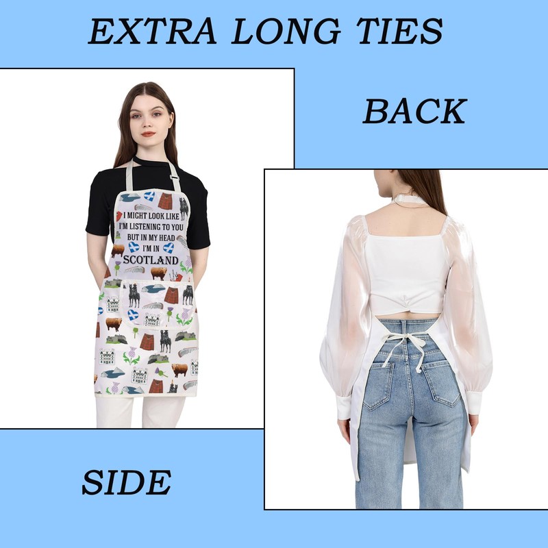 MYSOMY Scottish Apron for Women Scotland Kitchen Apron with Pockets