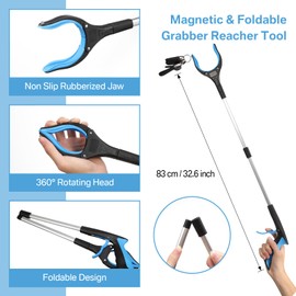 Bokon 10 Pcs Hip Knee Replacement Kit with Leg Lifter, 32" Foldable Rotating Reacher Grabber, Total Hip Replacement Kit for Knee or Back Surgery Recovery, Shoe Horn Dressing Stick Bath Sponge