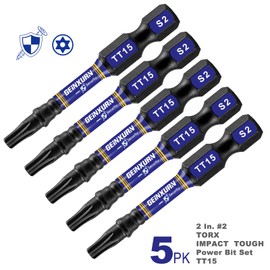 Geinxurn 5 Pieces T15 Hollow 2 In. Impact Tough Magnetic Insert Bit Set, #15 Security Torx Head Power Bits, S2 Alloy Steel Star T15 Screwdriver Bits Set
