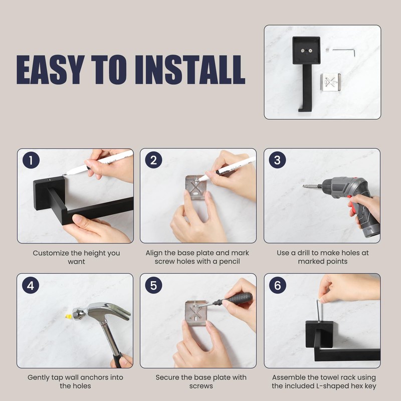 10-Piece Black Bathroom Accessories Set - 304 Stainless Steel Towel