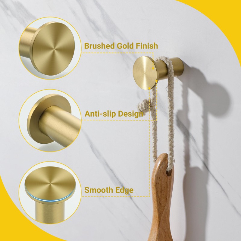 SAYAYO Brushed Gold Towel Hooks for Bathrooms, Heavy Duty Wall