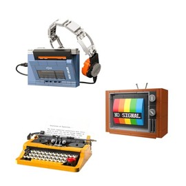ELAICREE Typewriter Walkman Television Building Toys, Collectible Vintage Display Model Office Room Decor, 660 Pieces Model for Adults Girls Boys Kid Toys Gift (Vintage Three-Piece Set)
