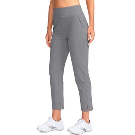 YYV Women's Golf Pants Stretch Work Ankle Pants High Waist Dress Pants with Pockets for Yoga Business Travel Casual(Bright Grey X-Large)