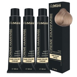 FemMas Hair Colour, Professional Cream Hair Colour with Argan Oil, Keratin & Ceramides, Permanent Hair Colouring or Tint for Radiant Colour Results, 3x Platinum Blonde Intensive 11.0, 100 ml