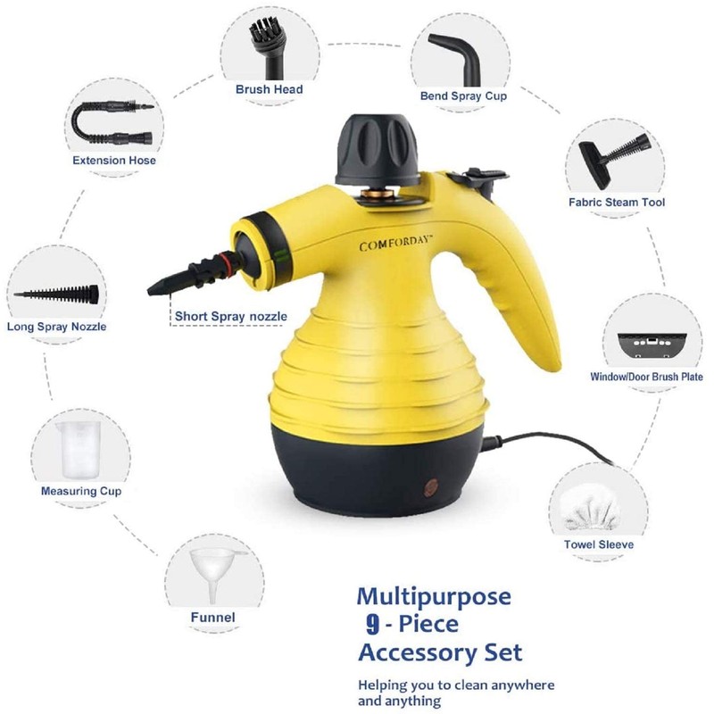 Comforday Multi-Purpose Handheld Pressurized Steam Cleaner with 9-Piece Accessories, Perfect