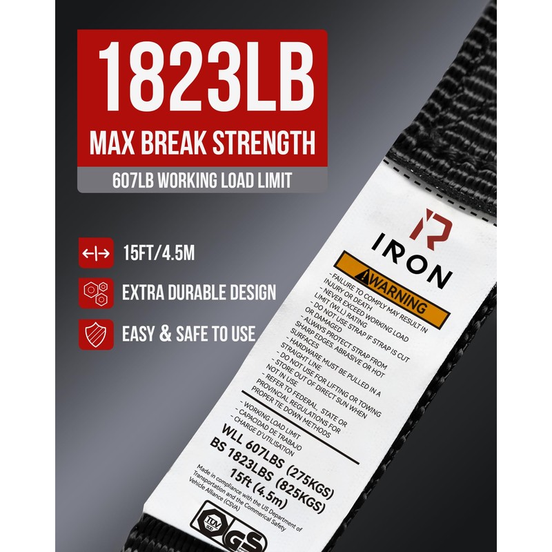 Ratchet Straps (4 PK) 15 Feet (1,823lb Break Strength) Heavy
