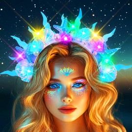 GENBREE Light Up Mermaid Headband Starfish Costume Headpiece Seashell Hair Accessories for Women