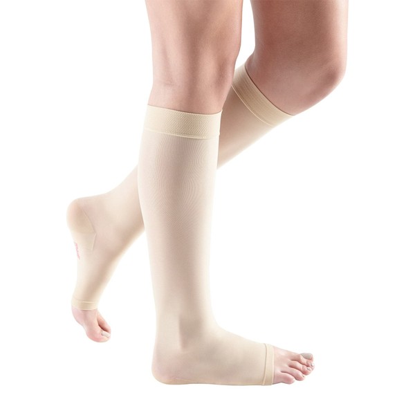mediven sheer & soft for Women, 15-20 mmHg Calf High Open Toe Compression Stockings, Wheat, III-Standard