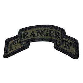 Bayonet Design TM - Modern US 1st Ranger Battalion Ranger Scroll - 3 7/8" x 2" (OD Green) Hook & Loop Backed - SUA Sponte - Merrowed Edge - US Army Ranger - Airborne Ranger