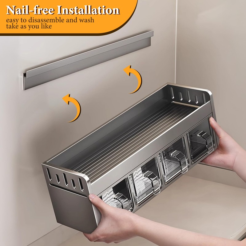 Homkdom 3 Grid Wall-Mounted Spice Organizer Set, Durable Aluminum Spice