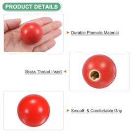 M METERXITY 5-Pack Threaded Ball Knobs, M10 Female Thread 35mm Dia. Thermoset Ball Knob for Lathe/Machine/Lawn Mowers, Round Phenolic Brass Insert Lever Handle [Red]