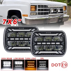 uni-shine 2X DOT 7x6" LED Headlights for Chevy C1500 C2500 C3500 K1500 1988-99 DRL Amber
