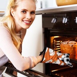 Bencailor Fall Kitchen Towels Pot Holders and Oven Mitts Set Vintage Fall Dish Towel Absorbent Soft Pumpkin Pot Holders for Autumn Thanksgiving Supply(Black,White,Orange,Orange Pumpkin)