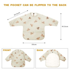 Vicloon Baby Bibs with Sleeves, Long Sleeves PU Waterproof Bibs Unisex Feeding Bibs Apron, Baby Drool Bibs for Infant Toddler 6 Months to 12 Months（Brown）