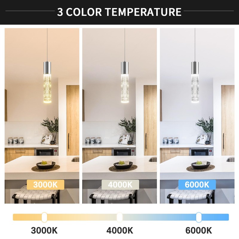 OKELI Modern Pendant Light,3 Color LED Bubble Crystal Island Light