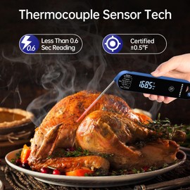 Lonicera Professional Meat Thermometer for Cooking. Instant Read Less Than 0.6 Sec, ±0.5℉ Accuracy with Thermocouple Tech. IP67 Waterproof Design, Ambidextrous VA Display, Auto Wake up (Blueberry)