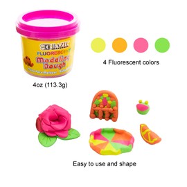 BAZIC Modeling Dough 4 Oz, Assorted Fluorescent Colors, Non Toxic Soft DIY Modeling Clay for Art and Crafts, Sculpting, Kids Children Gift, 1-Pack