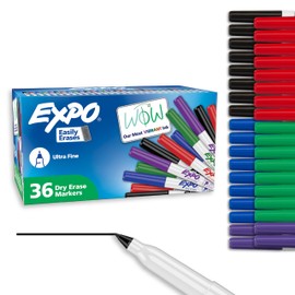 EXPO Dry Erase Markers, Low Odor Ink, Assorted Colors, Ultra Fine Tip, 36 Count - For Whiteboards, Home, Office Essentials, School, Teacher Supplies