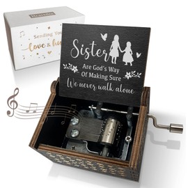 Sister Music Box Gifts from Sister and Friend-You are My Sunshine Wooden Mechanism Engraved Musical Boxes Cute Vintage Craft Home Decor Birthday Gift for Sister Siblings Women-Black