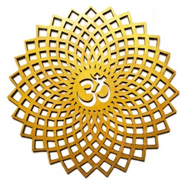 My Dream Carts 15x15cm Golden Om Round Decorative Wall Art Mdf Wooden Om Chakra For Temple, Living Room, Bedroom, Office, Hotel, Home Decor Items, Gift Item, Mandala Wall Hanging For House Decoration